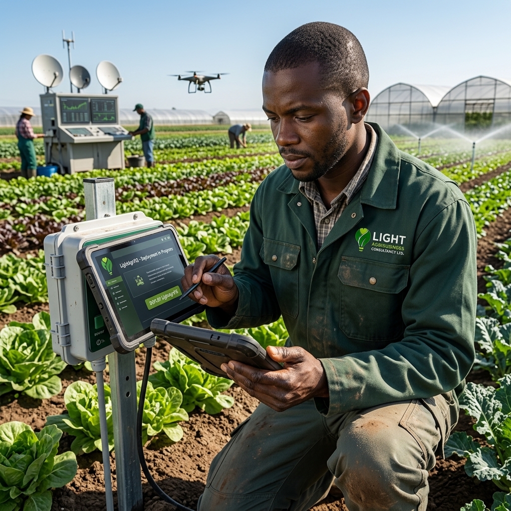 Agribusiness professional in field testing digital applications